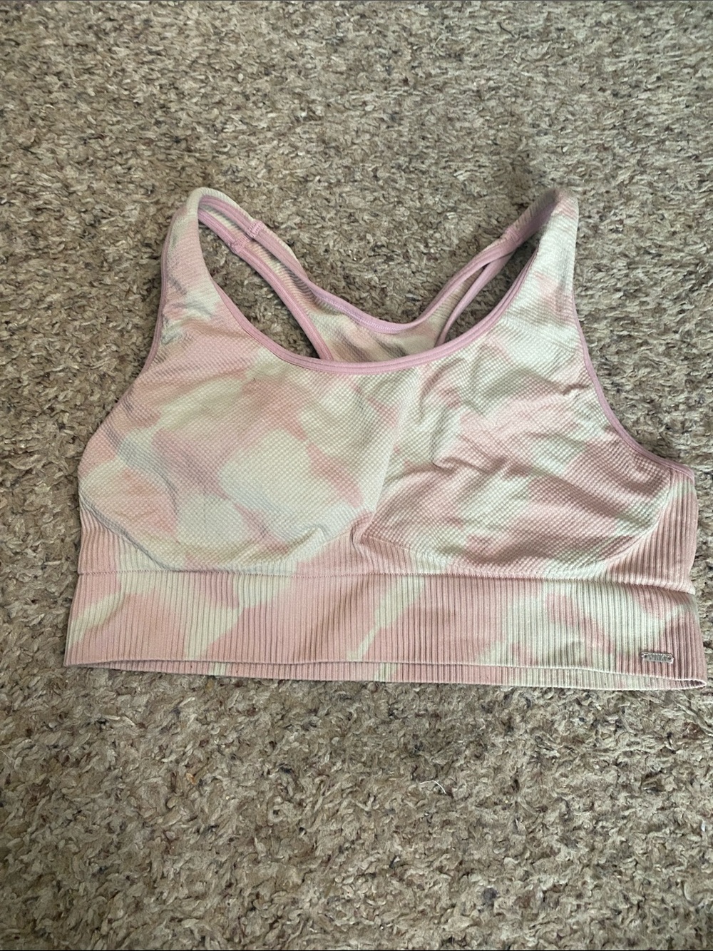 PINK Victoria's Secret Pink & Cream Tie-Dye Racerback Sports Bra
